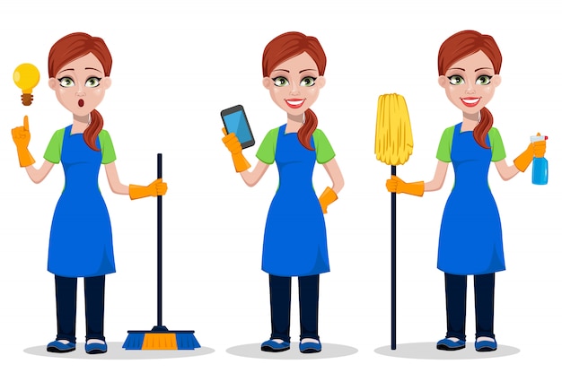 Woman cartoon character cleaner