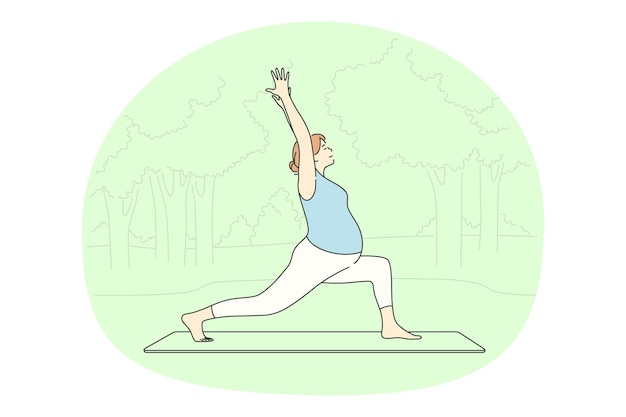 Женщина мультипликационный персонаж упражнениями и практикующими йогу