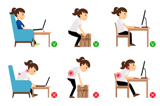 Vector woman cartoon character sitting and working