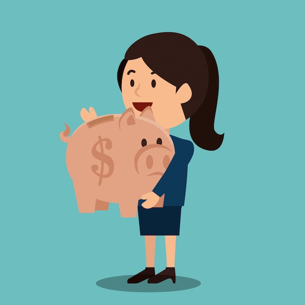 Vector woman cartoon money earnings design isolated