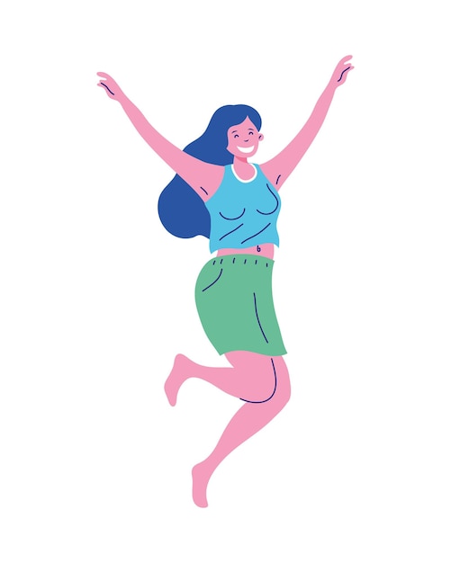 Vector woman cartoon with hands up girl female person