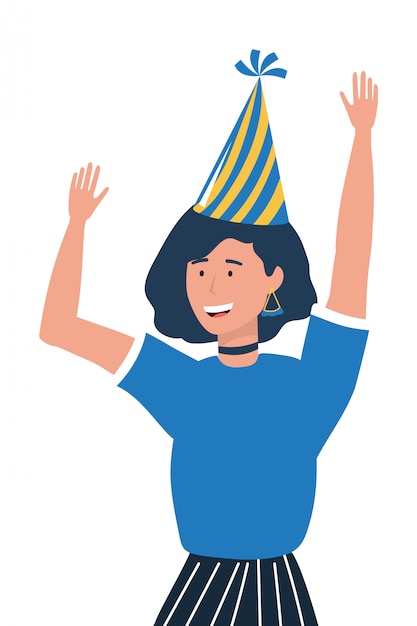 Vector woman cartoon with party hat