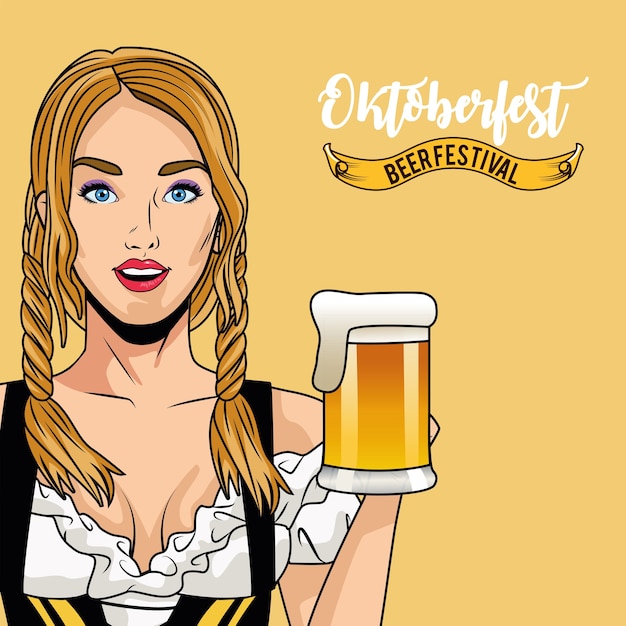 Woman cartoon with traditional cloth and beer glass design, oktoberfest germany festival and celebration theme