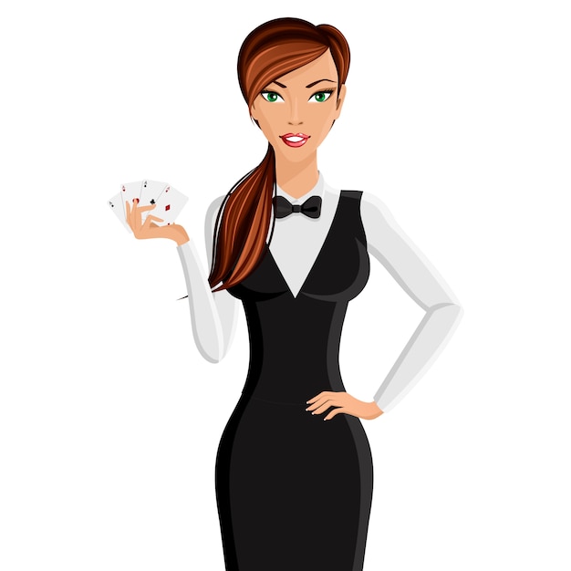 Vector woman casino dealer portrait