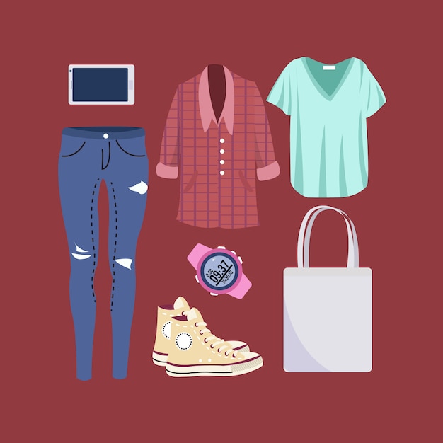 Vector woman casual outfits collection