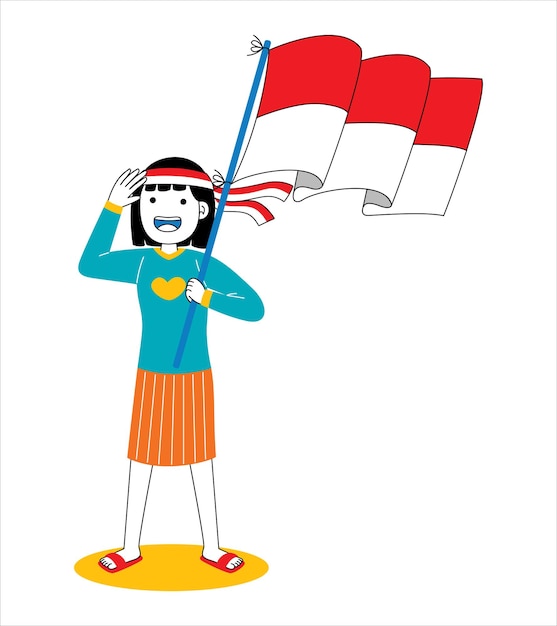 woman celebrate indonesia independence day in flat design style