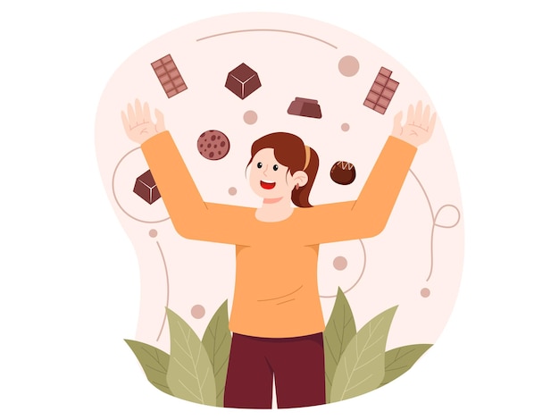 벡터 초콜릿 비와 케이크를 축하하는 여자 삽화