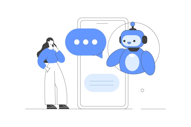 Vector ai 채팅 과 의사소통하는 여성 캐릭터 신경망 기술 응용 프로그램 가상