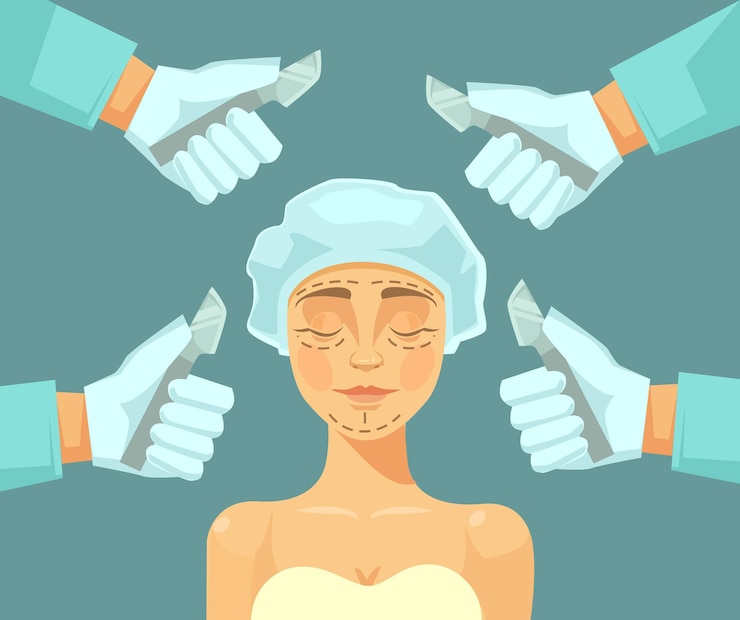 Vector woman character having plastic surgery
