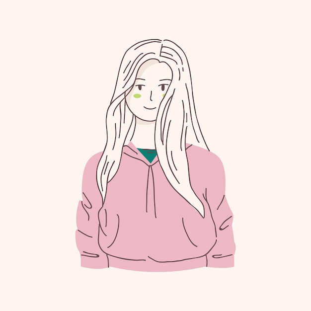 Woman character portrait in flat style hand drawn illustration concept