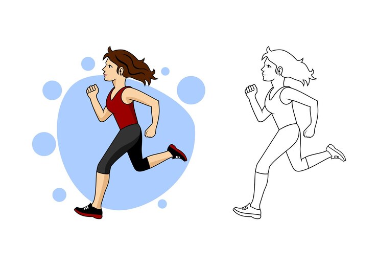 Vector woman character running design illustration