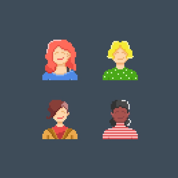Женский набор символов в стиле пиксель-арт