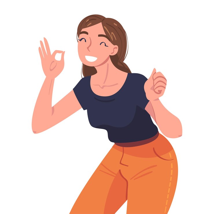 Vector woman character showing positive ok or ring hand gesture vector illustration