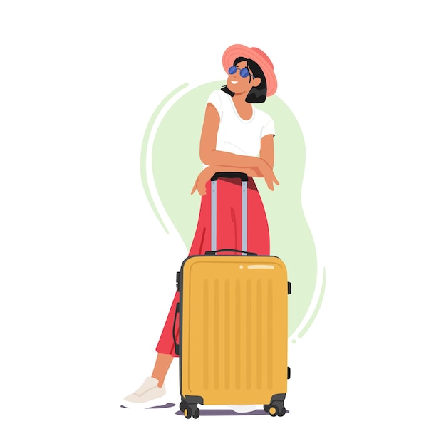 Woman Character Stands Beside Luggage Ready For Travel Or Commute Concept Of Adventure Journey Or Relocation