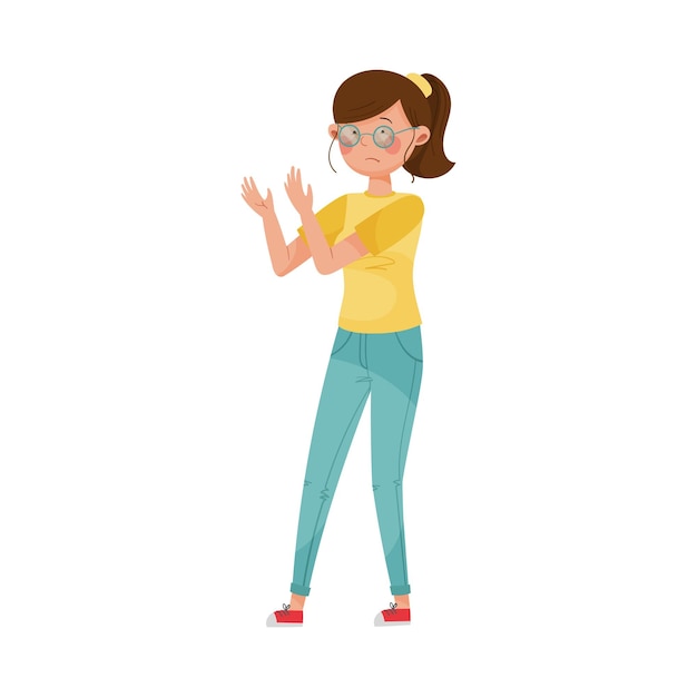 Woman Character Wearing Glasses Because of Having Blurred Vision as Symptom of Diabetes Vector Illustration