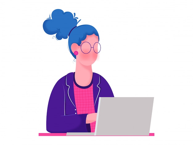 Woman Character Working in Laptop