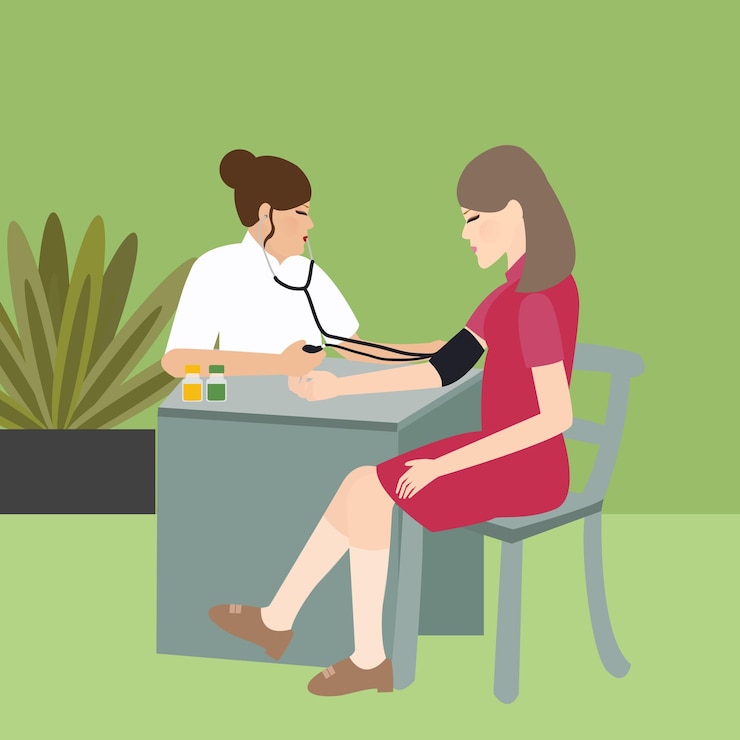 Vector woman check blood pressure with nurse medical