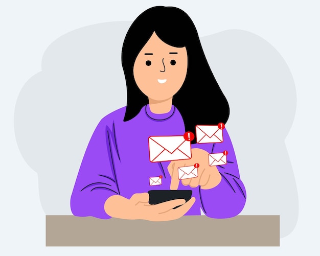 woman checking email inbox serves alert notifications