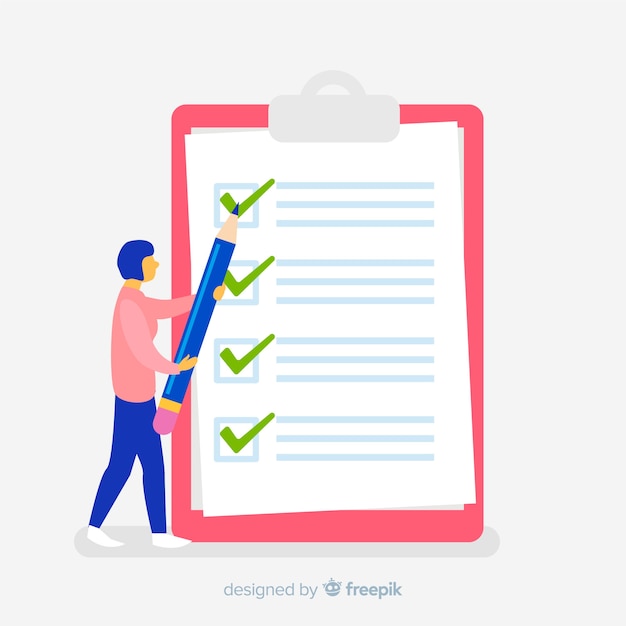 woman checking giant check list background