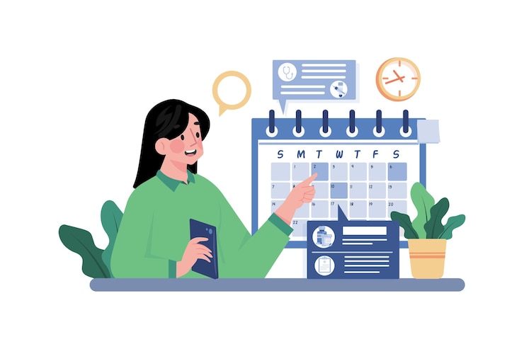 Vector a woman checking the schedule of treatment procedures