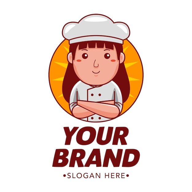 Woman Chef Cartoon Character Logo Vector Illustration