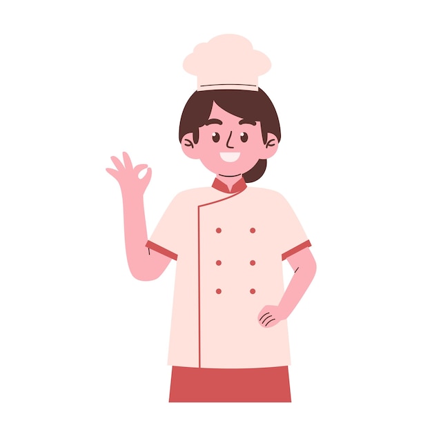 A woman in a chef hat is giving a okay sign.