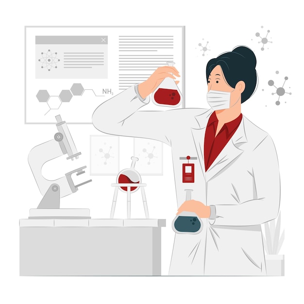 Woman chemist at work concept illustration