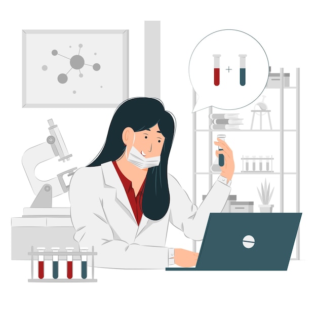 Vector woman chemist at work illustration