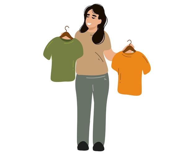 Vector woman chooses what clothes to wear