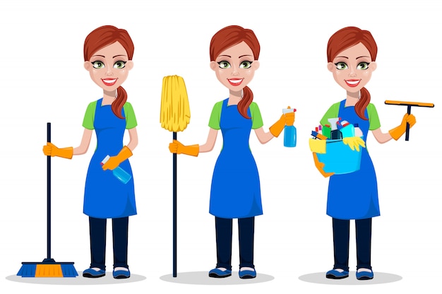 Vector woman cleaner cartoon character