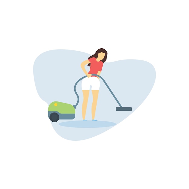 Vector woman cleaning the floor with a vacuum cleaner