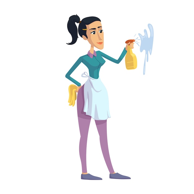 Vector woman cleaning, perfectionist housewife flat cartoon . virgo zodiac sign girl. ready to use 2d character template for commercial, animation, printing design. isolated comic hero