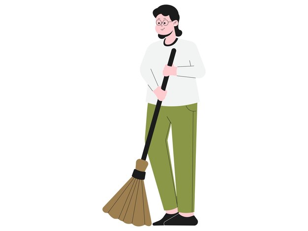 Vector woman cleaning using a broom illustration