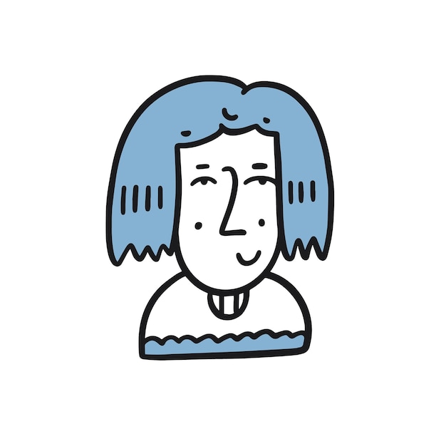 Stile cartone animato colorato donna. ragazza con l'icona del personaggio dei capelli.