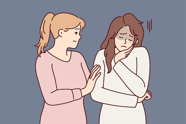 Woman comforting girl friend is sad and stressed after bullying or toxic relationship Vector image