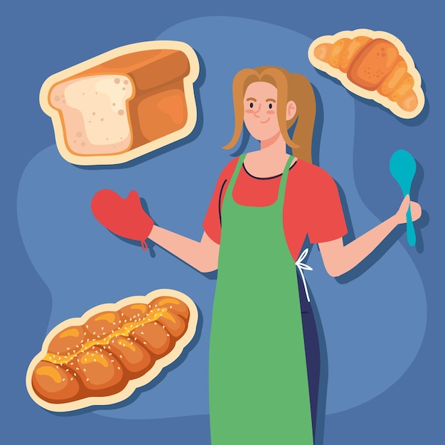 Vector woman cooking bread