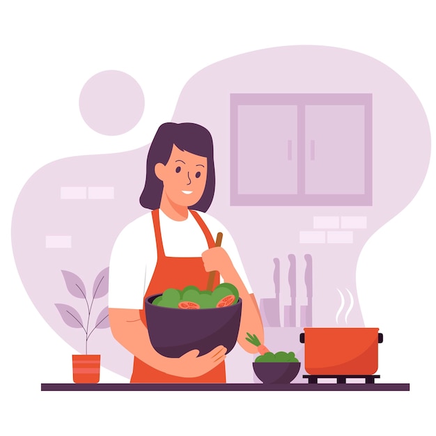 Vector woman cooking illustration design concept