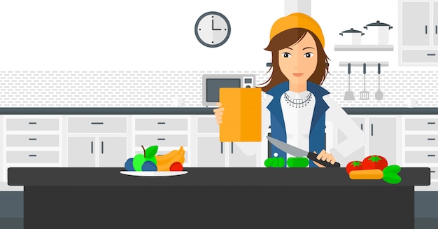 Vector woman cooking meal.