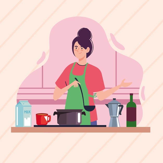 Woman cooking with kettle