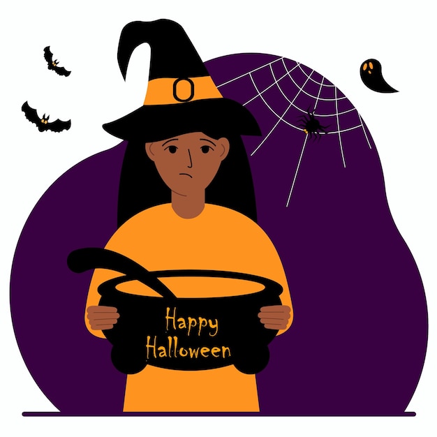 A woman in a costume for the celebration of halloween poster for happy halloween celebration