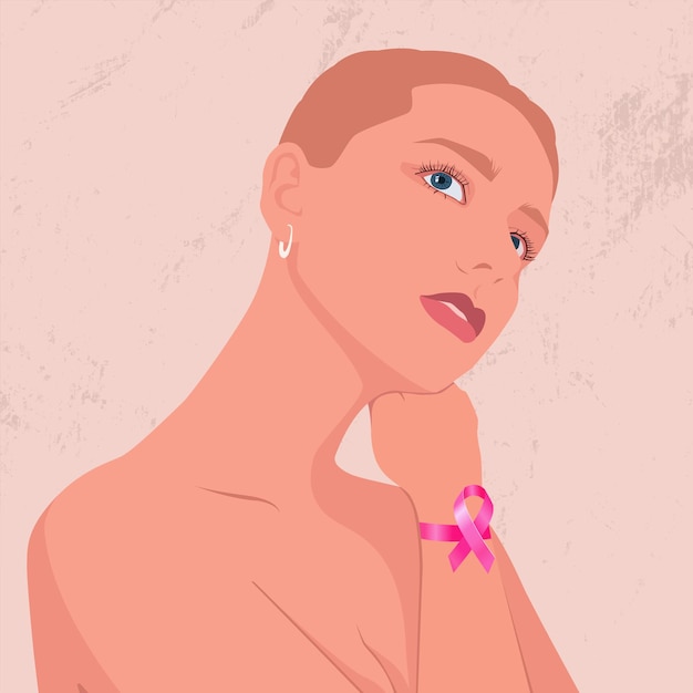 Woman covered her chest with hand. fight against breast cancer Modern flat illustration