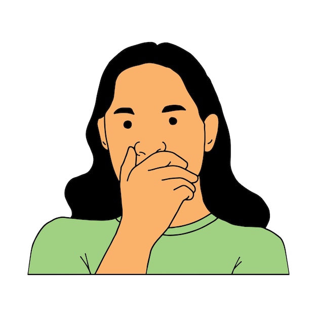 驚き の ため に 口 を 覆っ て いる 女性