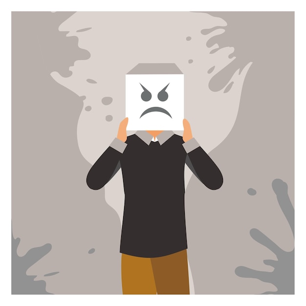 A woman covers her face with an angry mask