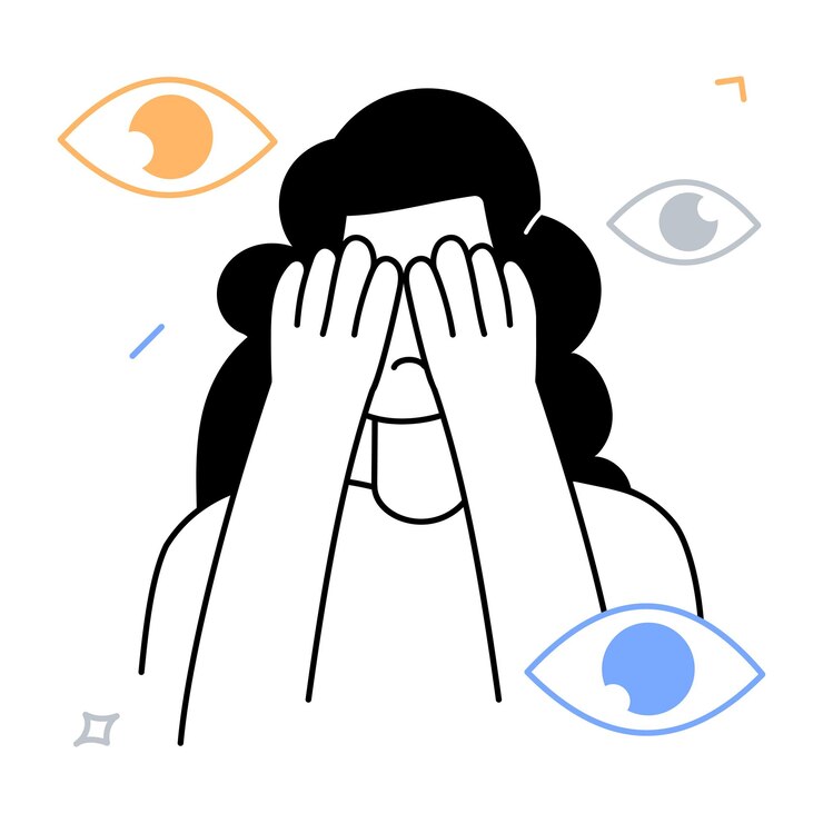 Vector a woman covers her face with a blue circle and the words'i am a woman '