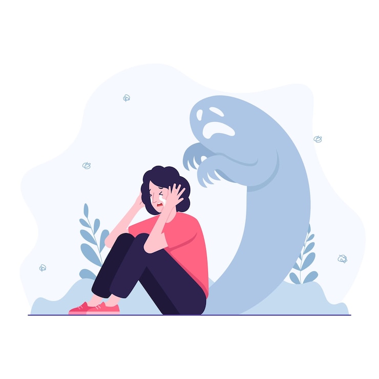 Vector woman crying feels fear and confusing