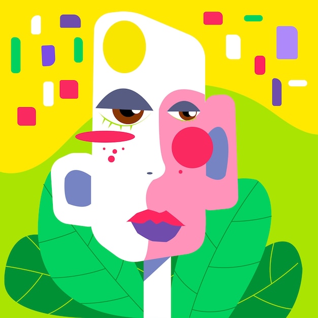 Woman Cubism Face Art Style Clipart Illustration Vector