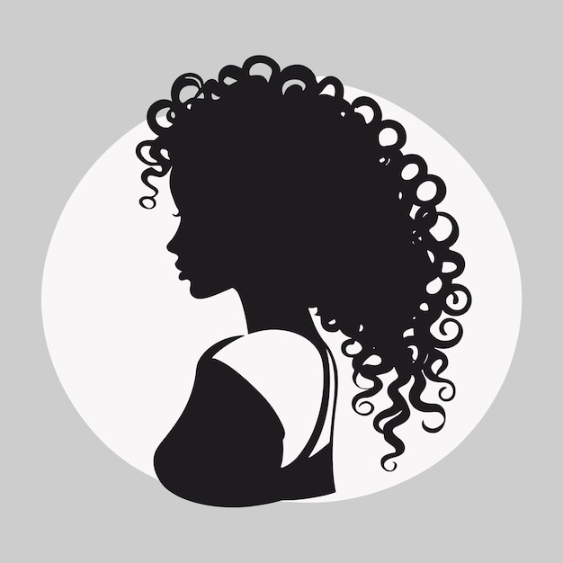 Woman curly hair silhouette art hair salon logo vector illustration
