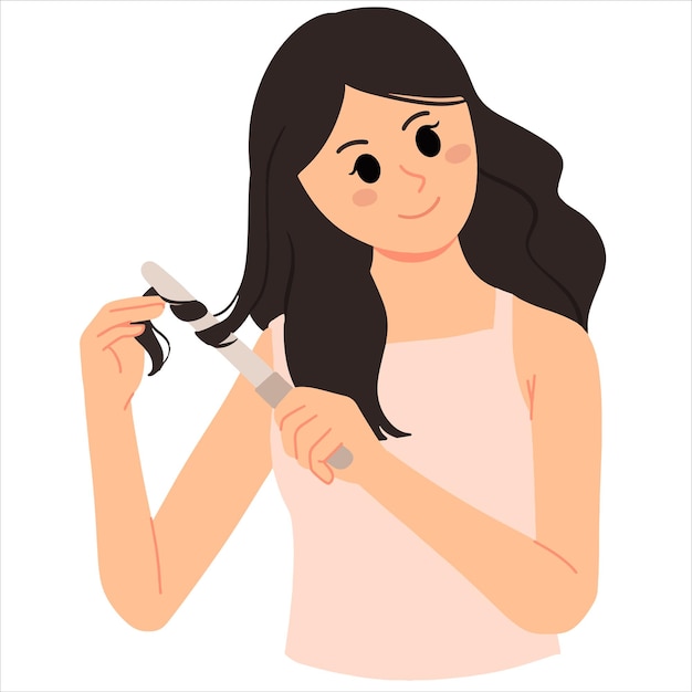 Woman curly her hair with iron illustration