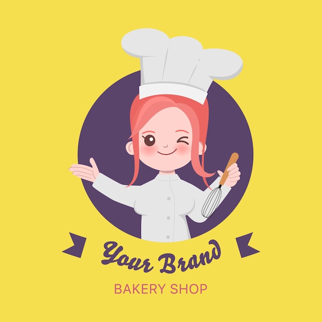 Vector woman cute chef is cooking character. hand drawn  illustration.