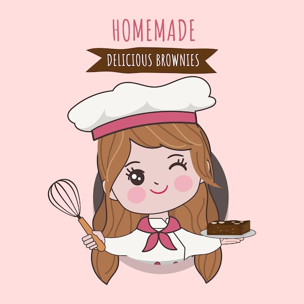 Woman cute chef is cooking character. Hand drawn  illustration.